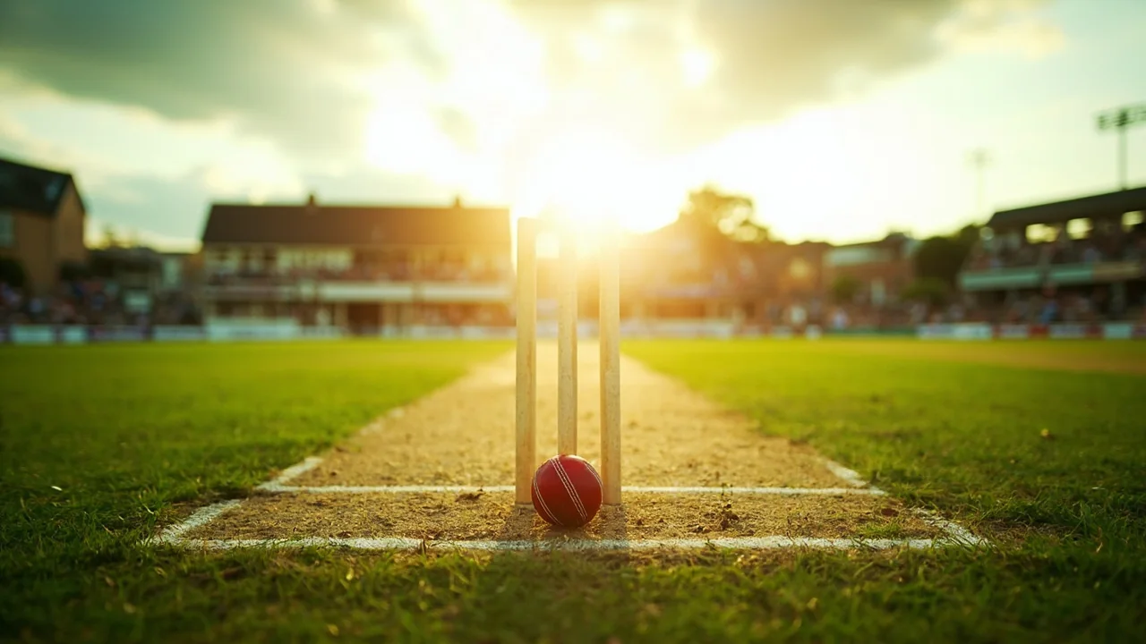Cricket stadium under night LED floodlights