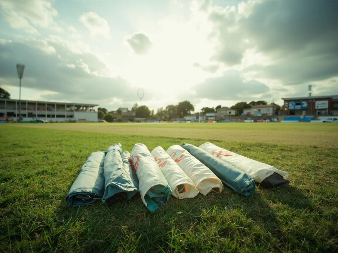 Cricket team huddled on the pitch